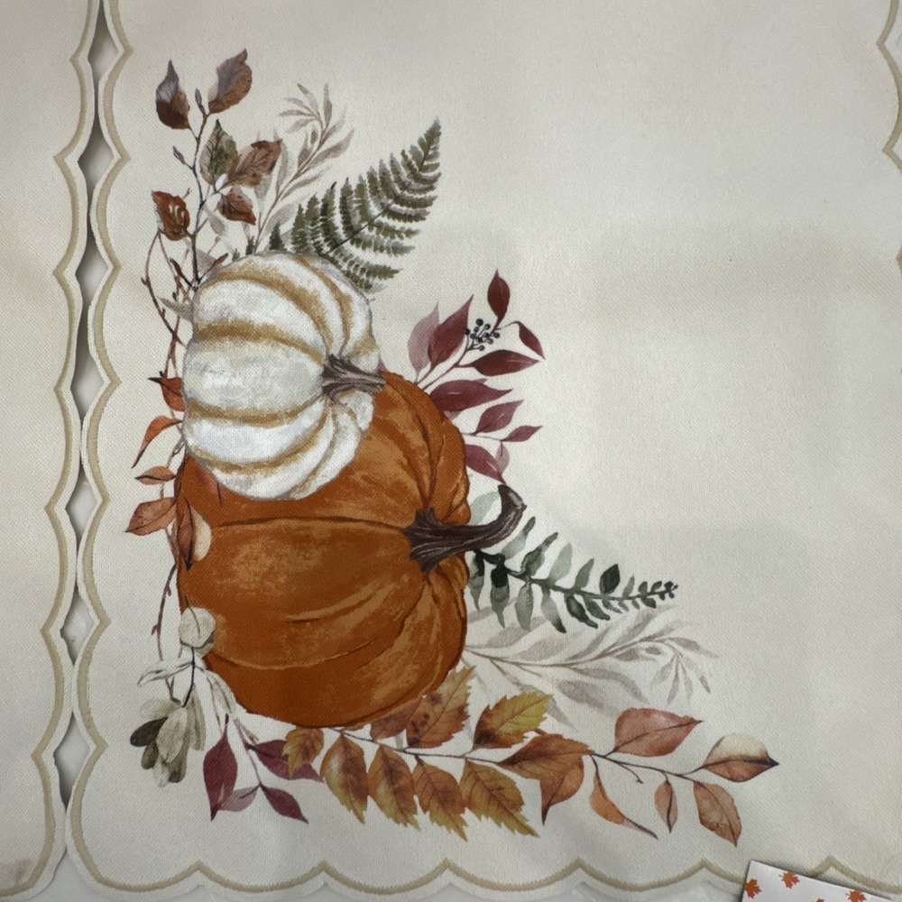 Fall Autumn Placemats Set of 4 Pumpkins Leaves 13x19 Beige Orange NEW - Picture 2 of 5